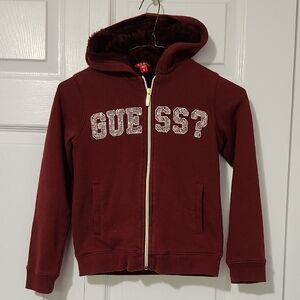 Guess Burgundy Zip-Up Hoodie Sweatshirt